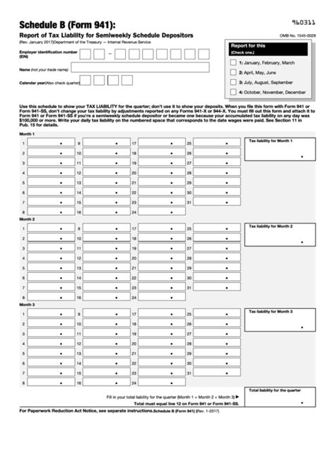 Fillable Schedule B Form 941 Report Of Tax Liability For Semiweekly