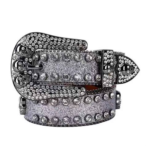 Silver Studded Belt With Skulls And Rhinestones Men S Rhinestone