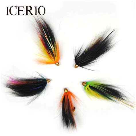 Icerio 5pcs Copper Conehead Tube Fly Fishing Flies Saltwater Salmon