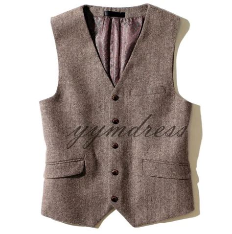 Custom Made Slim Fit Brown Tweed Wool Herringbone Tweed Vest Groomsmen