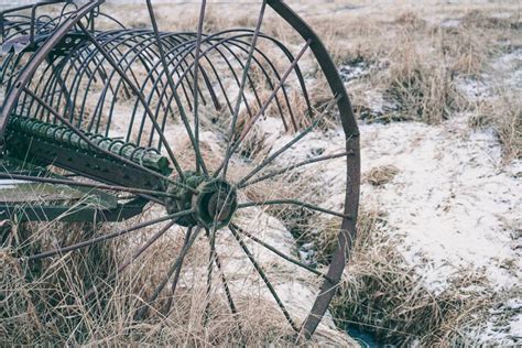 Roda De Ferro De Vintage No Campo Uma Velha Carruagem Entre A Grama