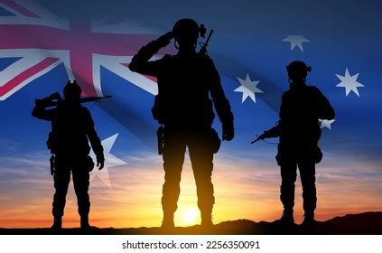 Silhouette Soldiers Australian Flag On Background Stock Vector (Royalty Free) 2256350091 ...