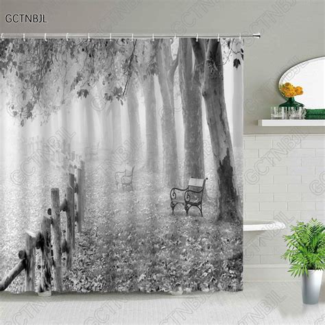 Forest Landscape Shower Curtains Green Tropical Plant Palm Tree Flower