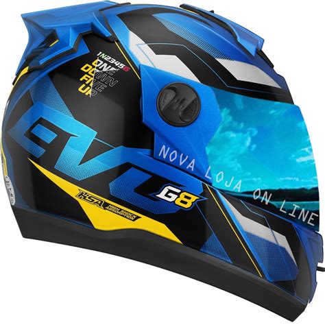 Capacete G Pro Tork Fechado Azul E Amarelo Viseira Iridium