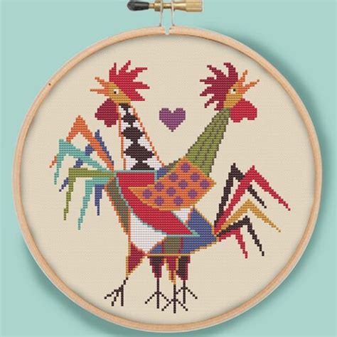 Roosters And Hens Two Modern Counted Cross Stitch Patterns Etsy