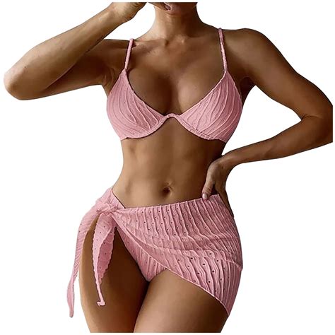 Penkiiy Women S Sexy High Breast Contrast Solid Bikini Set Solid