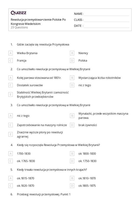 Ponad Rewolucja Przemys Owa Arkuszy Roboczych Dla Klasa W Quizizz