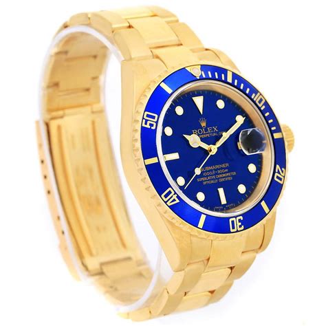 Rolex Submariner 18k Yellow Gold Blue Dial Mens Watch 16618 Swisswatchexpo