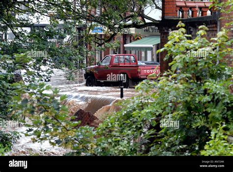 Market Street Emptying Of Flood Water After Wall Collapse During Flooding In Tenbury Wells June