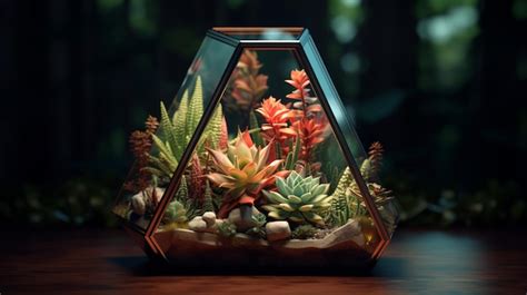 Premium Photo Geometric Glass Florarium With Succulents