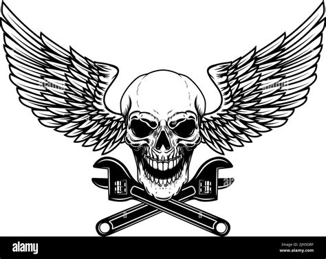 Winged Skull With Crossed Wrenches Design Element For Emblem Sign