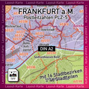 Frankfurt Am Main Layout Karte Postleitzahlen PLZ 5 Stellig Landkarte