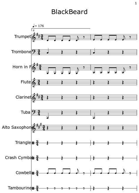 Blackbeard Sheet Music For Trumpet Trombone Horn In F Flute