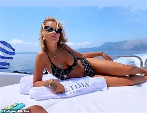 Rita Ora Wears Skimpy Tiger Print String Bikini On Corfu Yacht Daily Mail Online