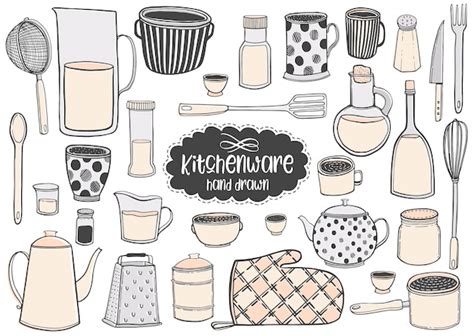 Premium Vector Set Of Kitchenware Hand Drawn Vector Illustrations Drawing