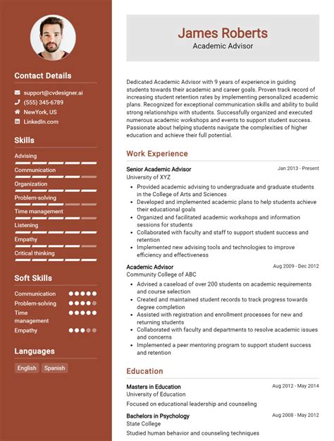 12 Academic Advisor Cv Examples And Writing Guide For 2025 Cvdesigner Ai