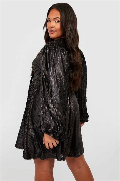 Dresses Plus Sequin Extreme Blouson Skater Dress Boohoo