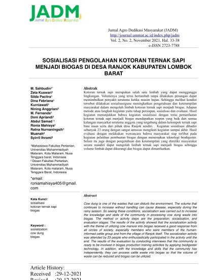 SOSIALISASI PENGOLAHAN KOTORAN TERNAK SAPI MENJADI BIOGAS DI DESA