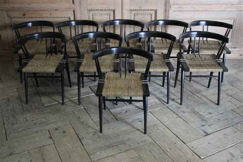 Set Of 10 Ahmedabad Grass Seated Rosewood Chairs India Circa 1964