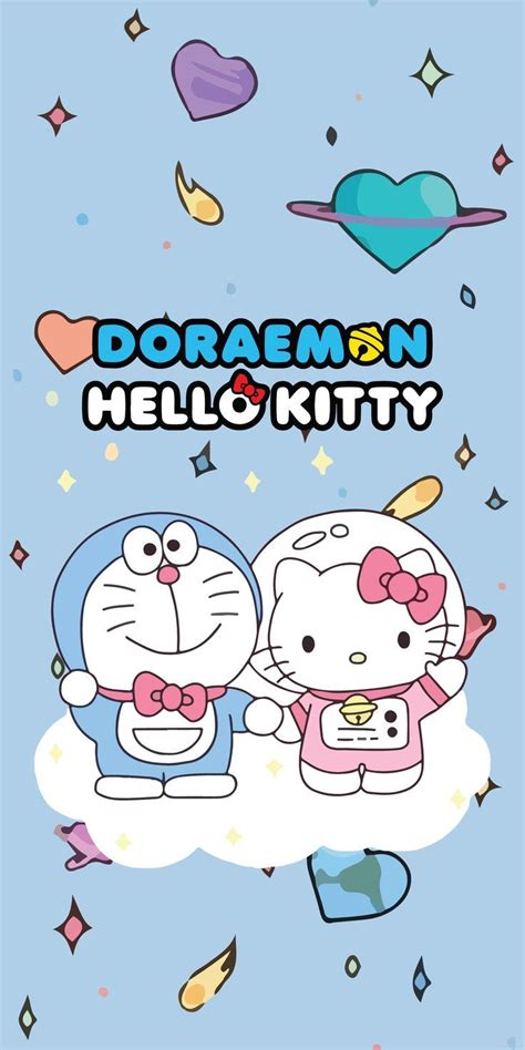 Doraemon Ft Hello Kitty Cute Kan Kartu Lucu Kartun Wallpaper Iphone