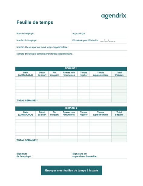 Modèle Word gratuit de feuilles de présence de travail Agendrix