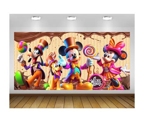 Painel Mickey e Minnie Willy Wonka 2x1m impressão Lona Elo7