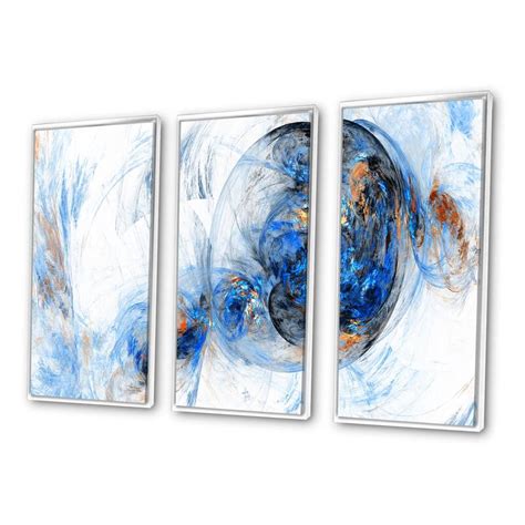 Designart "Colored Smoke Dark Blue" Abstract Framed Wall Art Set of 3 ...