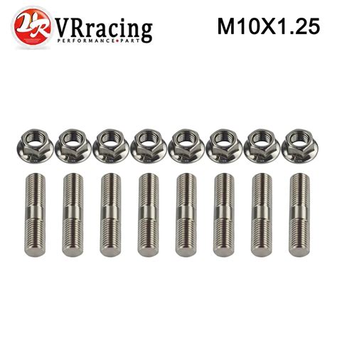 VR 8 Pcs 10mm Stainless Steel Exhaust Studs Serrated Nuts M10x1 25