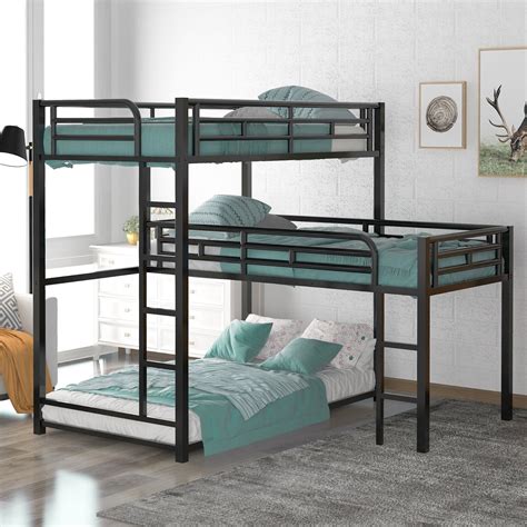 Arcticscorpion Triple Bunk Bedtwin Over Twin Bunk Bed Attached Twin Loft Bedl Shaped Metal