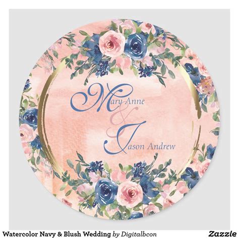 Burgundy And Navy Blue Floral Wreath Wedding Classic Round Sticker