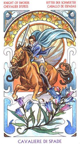 Tarot Art Nouveau Knight Of Swords Tarot Art Tarot Cards Art Mucha Art