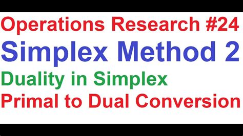 Operations Research Tutorial 24 Simplex Method 2 Primal Simplex To