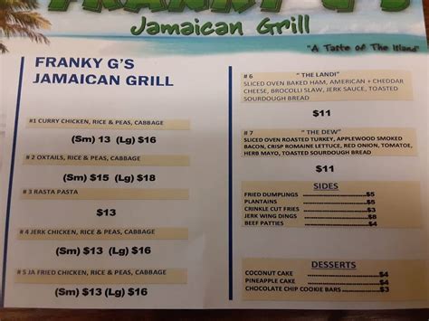 Menu at Franky G's Jamaican Grill restaurant, Ypsilanti