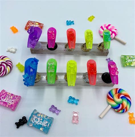 Press On Nails and Beauty on Instagram: “Yummy Gummy Neon jelly nails with gummy bear decoration ...