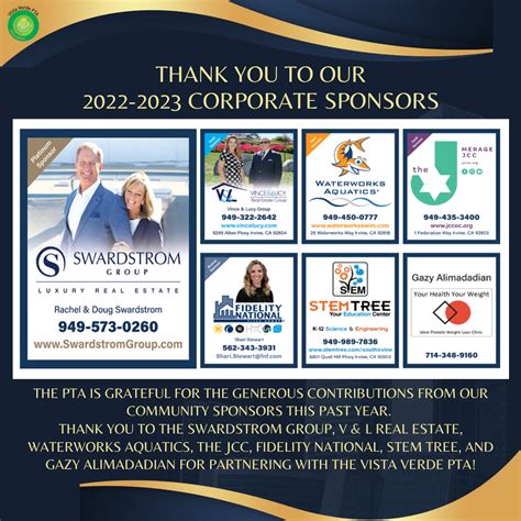 Thank You To The 2022 2023 Corporate Sponsors Vista Verde Pta