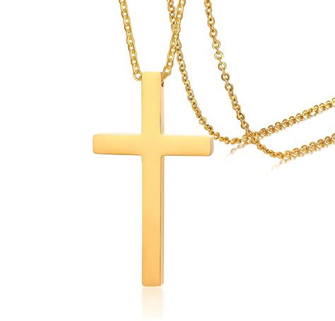 Large Cross Pendant Stainless Steel Prayer Necklace In Gold