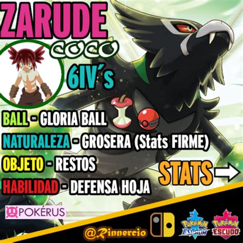 Zarude Singular con Pokérus 6 IVs Pokemon Coco para Espada y Escudo