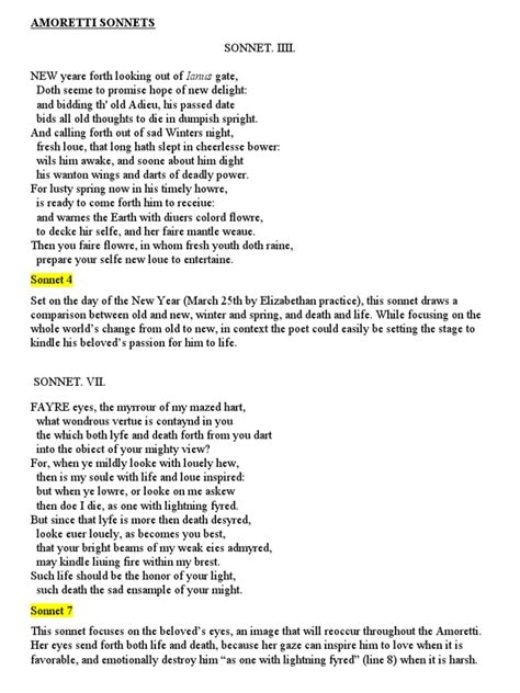 Amoretti Sonnets Text Pdf Poetry