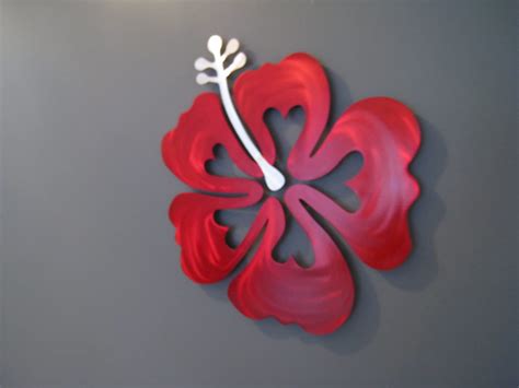 Defiant Red Hibiscus Metal Wall Decor Metal Brushed