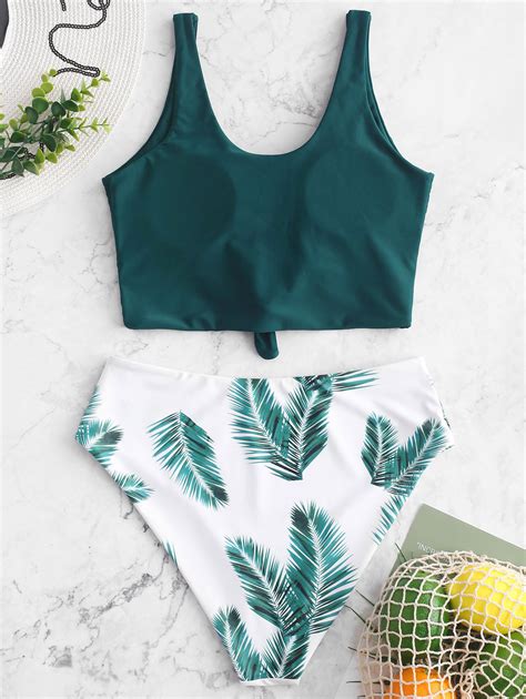 Zaful Leaf Print Knot Mix And Match Swimwear Women Tankini Buy Sex