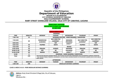 1 Class Program 4 Rafflesia 2021 2022 Limited F2f Republic Of