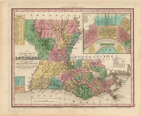 Louisiana Old Map Scan Tanner 1836 Old Map Louisiana State Map Map Poster