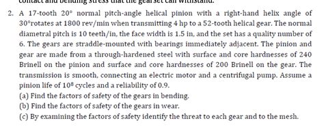 Solved A 17 Tooth 20 Normal Pitch Angle Helical Pinion Chegg