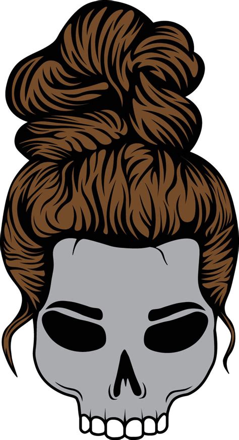 Girly Skull With Messy Bun Svg Cut File For Vinyl Transfer Iron On