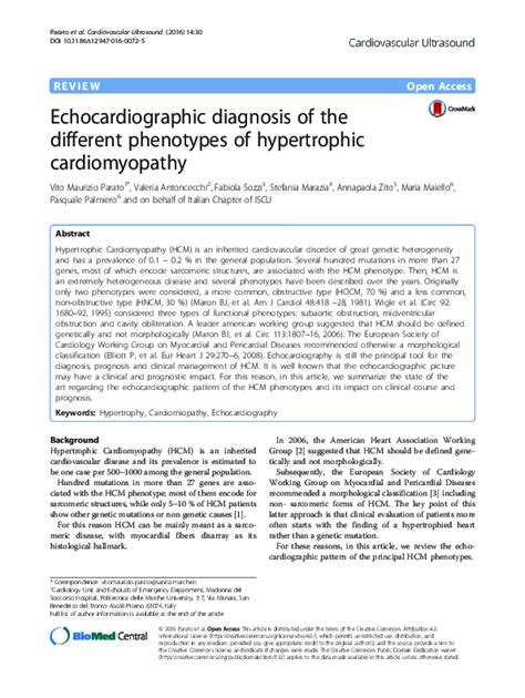 Pdf Echocardiographic Diagnosis Of The Different Phenotypes Of