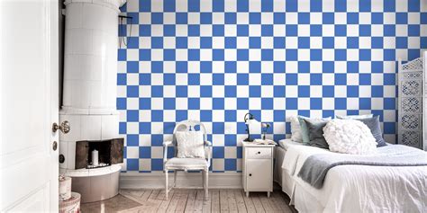 Checkerboard Large Blue And White Wallpaper Free Shipping Happywall