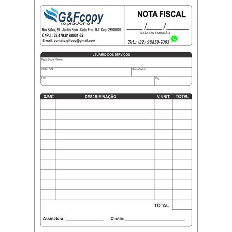 Talão de nota fiscal personalizado c 100 folhas Shopee Brasil