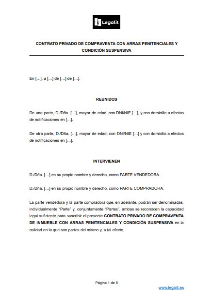 Modelo Contrato Privado Compraventa Inmueble Con Arras Penitenciales