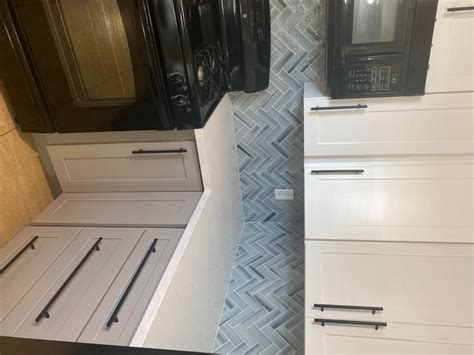 Blue Glass Large Herringbone Mosaic Backsplash Tile