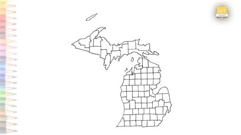 Michigan Map Outline With Regions How To Draw Michigan Map Step By